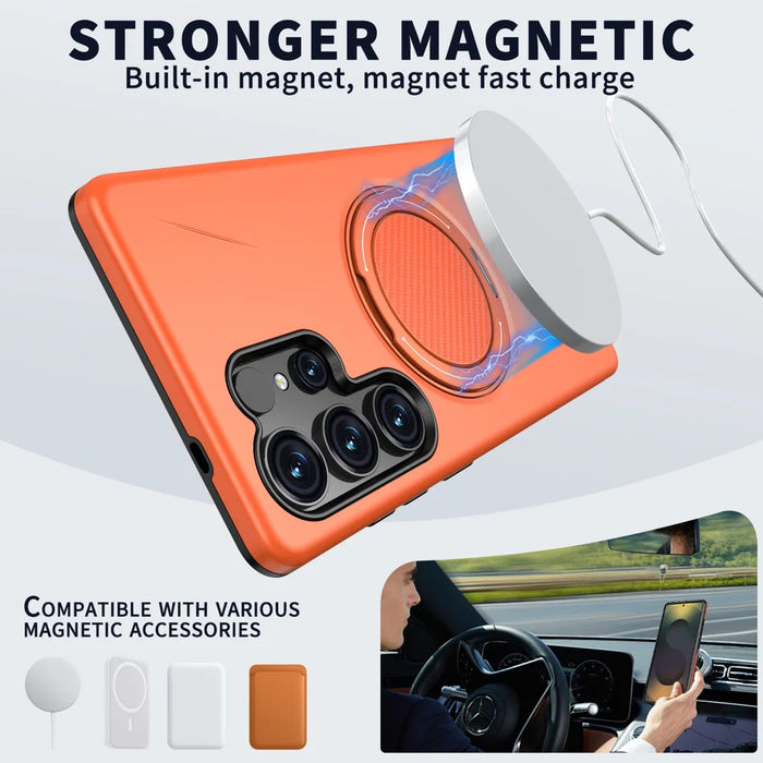 For Samsung Galaxy S25 Ultra Magnetic Case TPU + PC Back Cover with Rotating Kickstand - Orange - 2