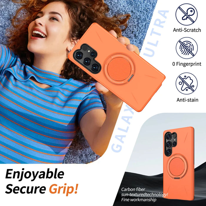 For Samsung Galaxy S25 Ultra Magnetic Case TPU + PC Back Cover with Rotating Kickstand - Orange - 3