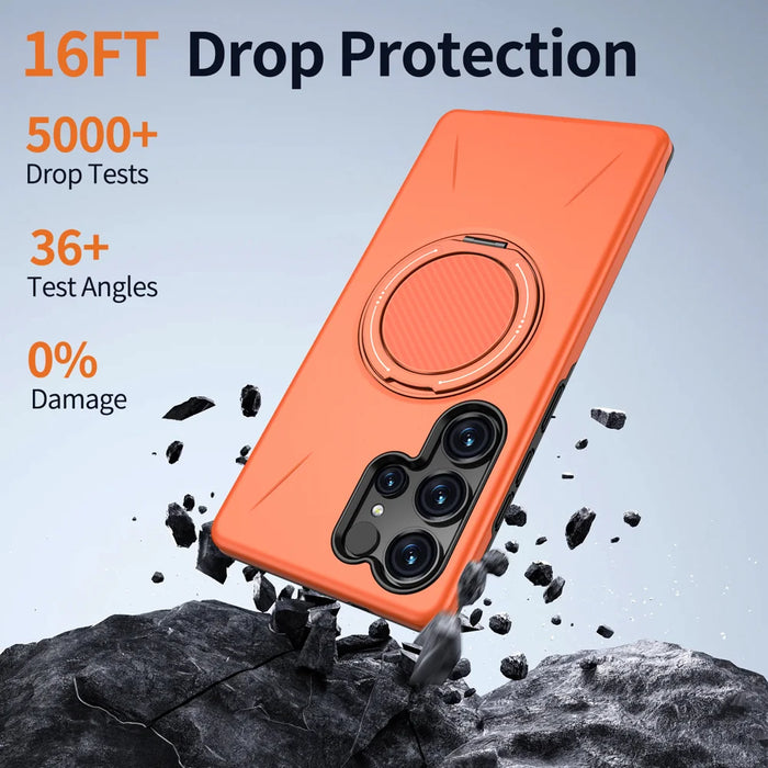 For Samsung Galaxy S25 Ultra Magnetic Case TPU + PC Back Cover with Rotating Kickstand - Orange - 4