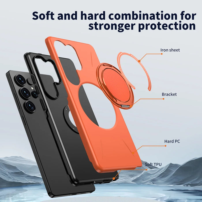 For Samsung Galaxy S25 Ultra Magnetic Case TPU + PC Back Cover with Rotating Kickstand - Orange - 7