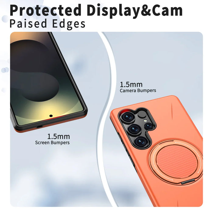 For Samsung Galaxy S24 Ultra Magnetic Case TPU + PC Back Cover with Rotating Kickstand - Orange - 5
