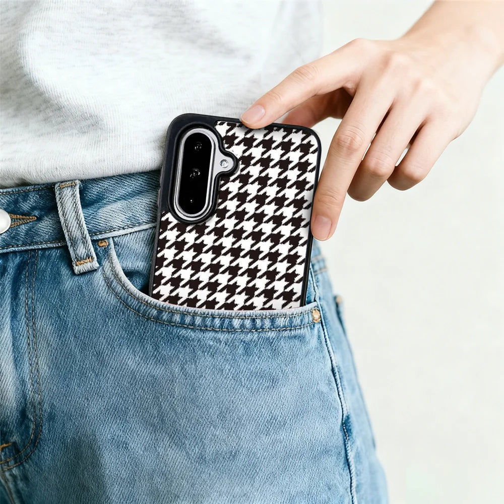 EYCASE For Samsung Galaxy A36 5G / Galaxy A56 5G Magnetic Case  Grid Series Black Edge TPU + Acrylic Cover - Black White Houndstooth - 7