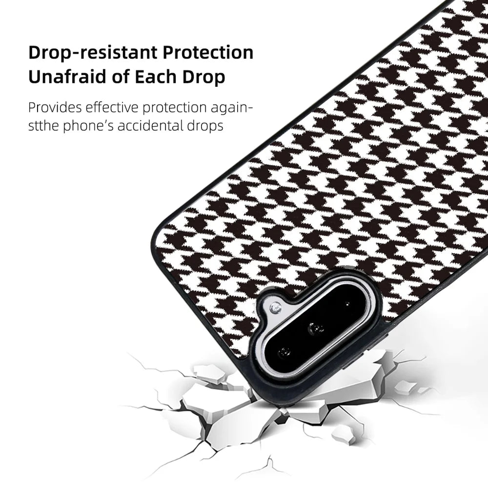EYCASE For Samsung Galaxy A25 5G (Global) (161mm) Magnetic Case  Grid Series Black Edge TPU + Acrylic Cover - Black White Houndstooth - 3