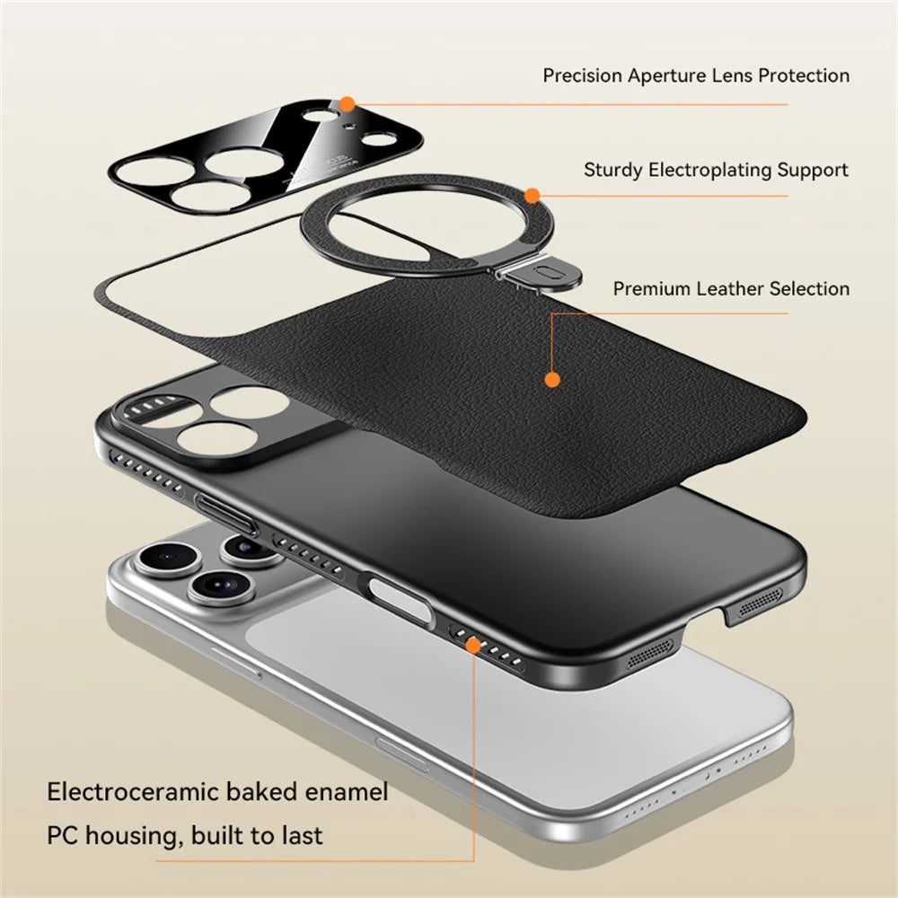 For iPhone 17 Pro Case Compatible with MagSafe Kickstand Electroplated PC PU Leather Cooling Phone Back Cover - Orange - 7