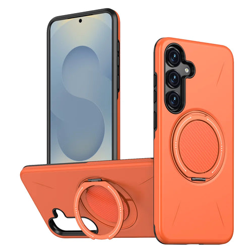 For Samsung Galaxy S24 FE Magnetic Case Rotating Kickstand TPU + PC Phone Cover - Orange - 1