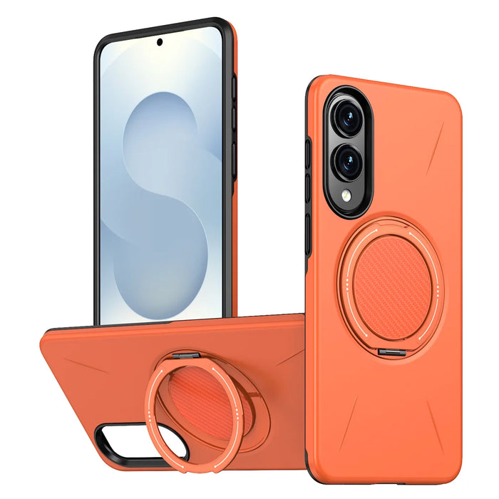 For Samsung Galaxy S25 Edge Magnetic Case Rotating Kickstand TPU + PC Phone Cover - Orange - 1