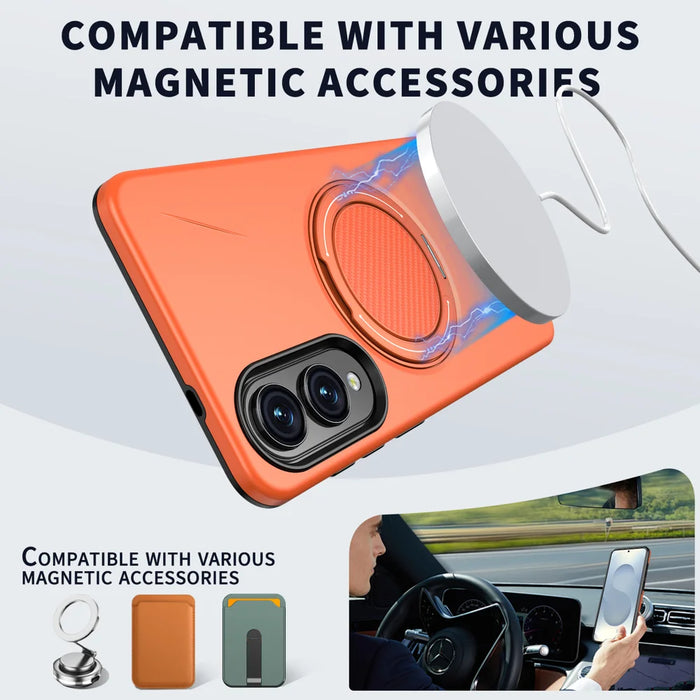 For Samsung Galaxy S25 Edge Magnetic Case Rotating Kickstand TPU + PC Phone Cover - Orange - 2