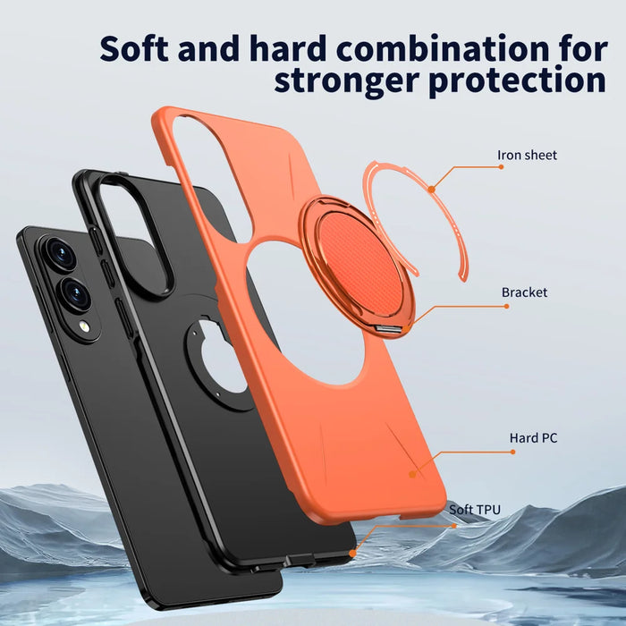 For Samsung Galaxy S25 Edge Magnetic Case Rotating Kickstand TPU + PC Phone Cover - Orange - 6