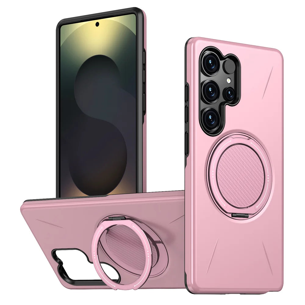 For Samsung Galaxy S24 Ultra Magnetic Case Rotating Kickstand TPU + PC Phone Cover - Pink - 1