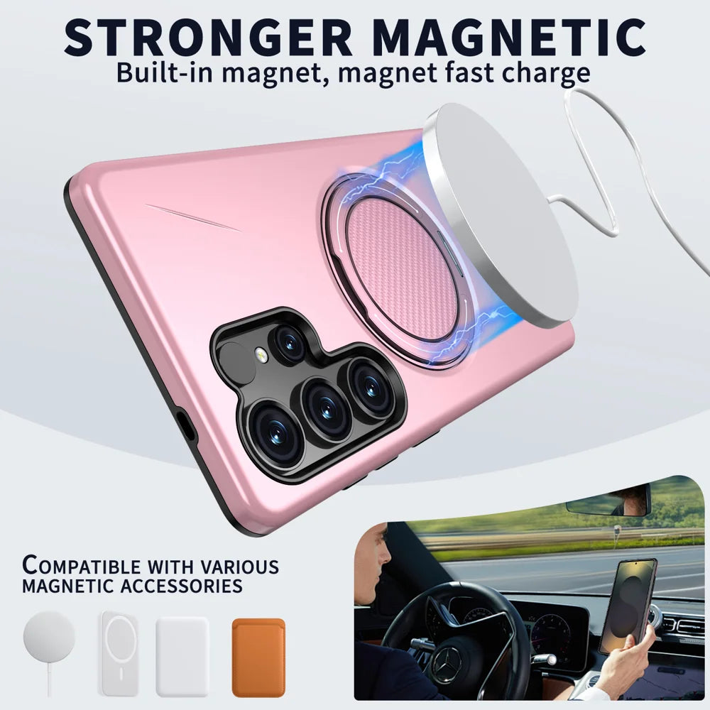 For Samsung Galaxy S24 Ultra Magnetic Case Rotating Kickstand TPU + PC Phone Cover - Pink - 2