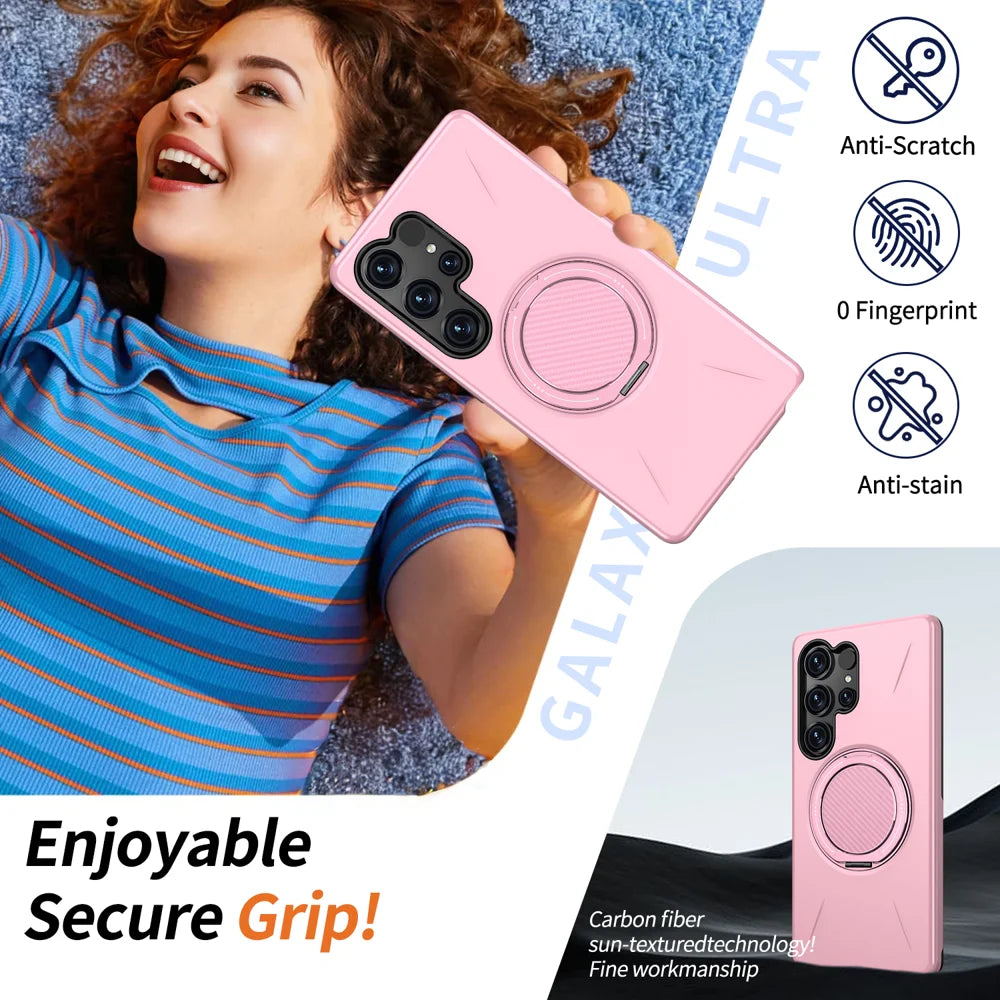 For Samsung Galaxy S24 Ultra Magnetic Case Rotating Kickstand TPU + PC Phone Cover - Pink - 3