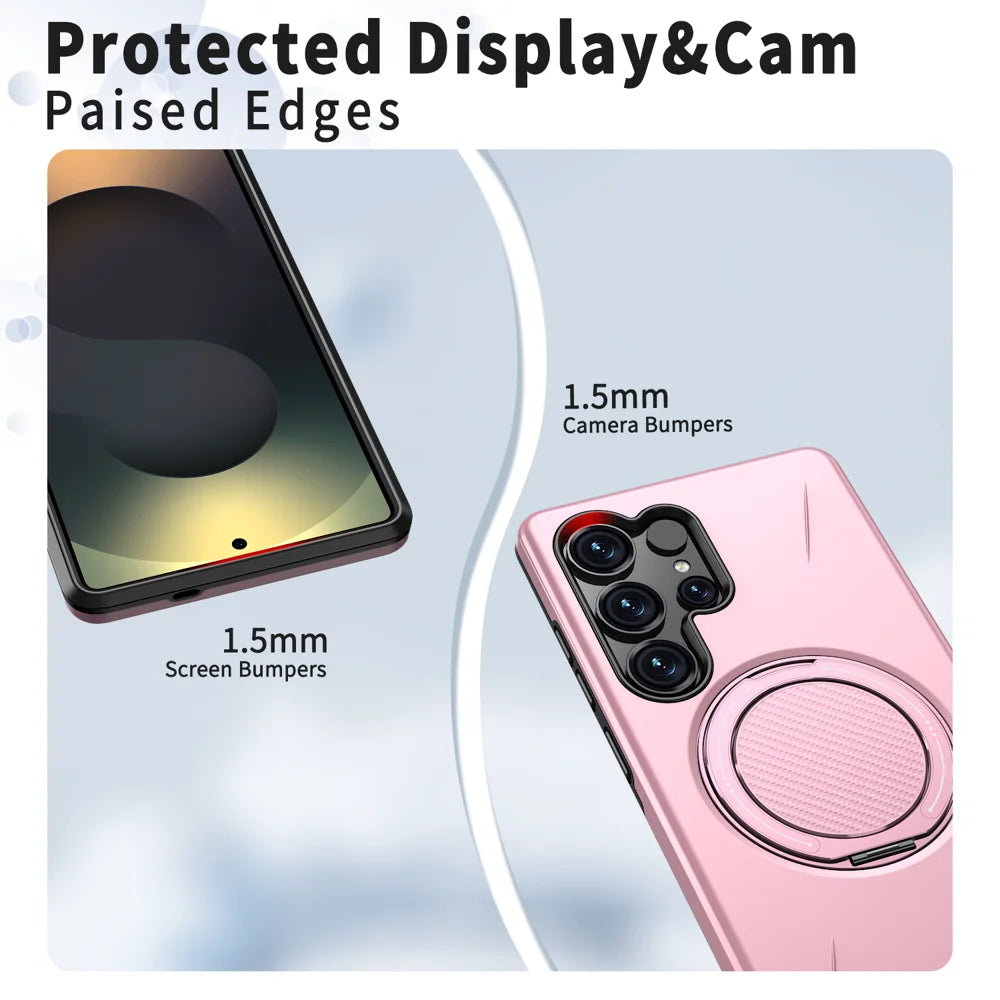 For Samsung Galaxy S24 Ultra Magnetic Case Rotating Kickstand TPU + PC Phone Cover - Pink - 5