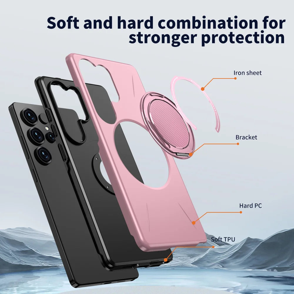 For Samsung Galaxy S24 Ultra Magnetic Case Rotating Kickstand TPU + PC Phone Cover - Pink - 6