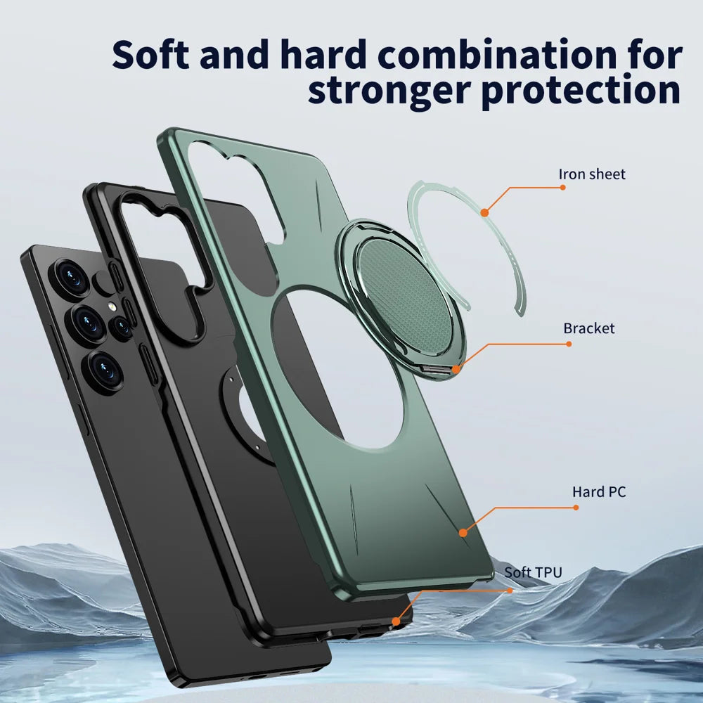 For Samsung Galaxy S23 Ultra / Galaxy S22 Ultra 5G Magnetic Case Rotating Kickstand TPU + PC Phone Cover - Green - 6