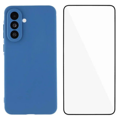 WANLONFENG For Samsung Galaxy A56 5G Case  ZB Series Precise Cutouts Straight Edge TPU Phone Cover with Tempered Glass Film - Sapphire - 1