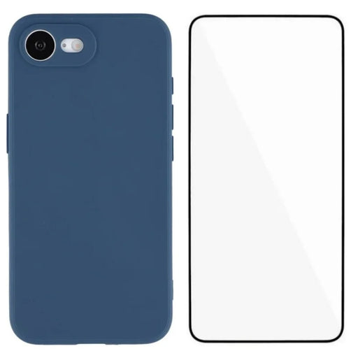WANLONFENG For iPhone 17e / 16e Case  ZB Series Precise Cutouts Straight Edge TPU Phone Cover with Tempered Glass Film - Sapphire - 1