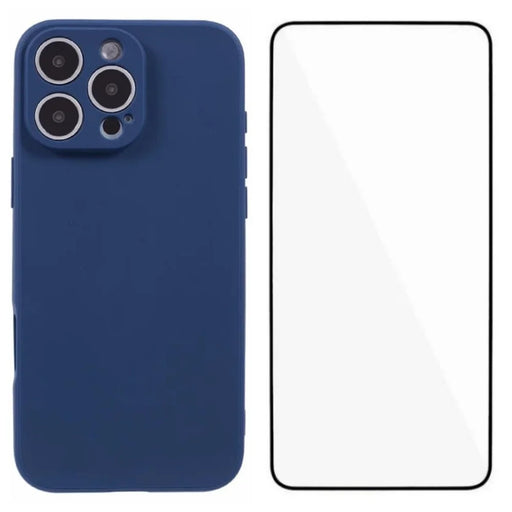 WANLONFENG For iPhone 16 Pro Max Case  ZB Series Precise Cutouts Straight Edge TPU Phone Cover with Tempered Glass Film - Sapphire - 1