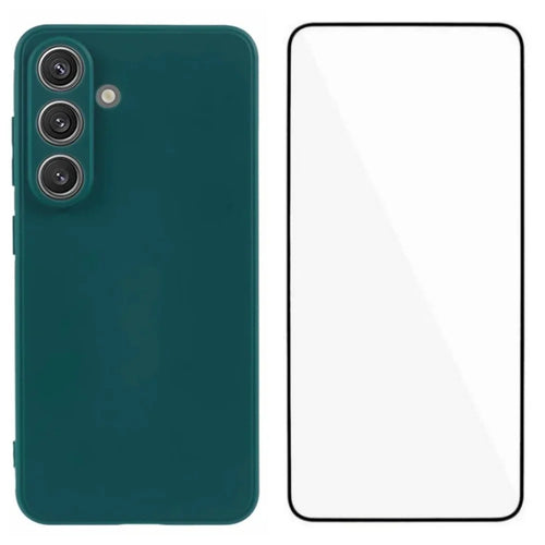 WANLONFENG For Samsung Galaxy S25+ Case  ZB Series Precise Cutouts Straight Edge TPU Phone Cover with Tempered Glass Film - Army Green - 1