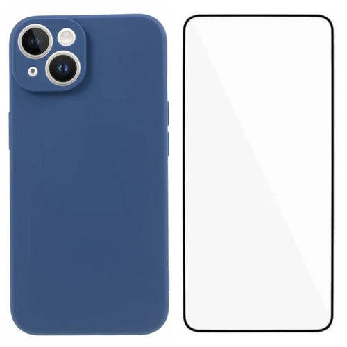 WANLONFENG For iPhone 15 Case  ZB Series Precise Cutouts Straight Edge TPU Phone Cover with Tempered Glass Film - Sapphire - 1