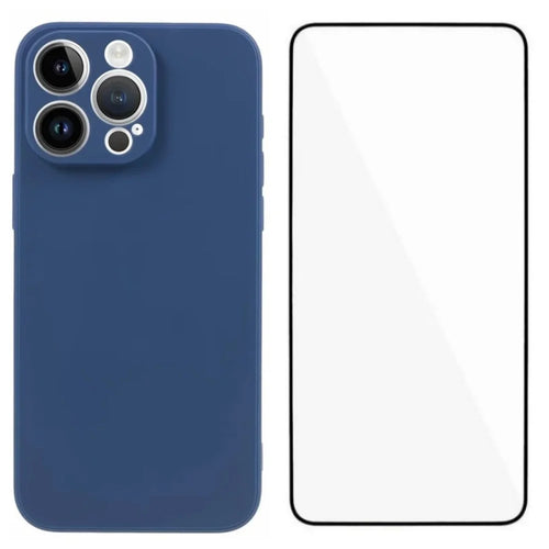 WANLONFENG For iPhone 15 Pro Max Case  ZB Series Precise Cutouts Straight Edge TPU Phone Cover with Tempered Glass Film - Sapphire - 1