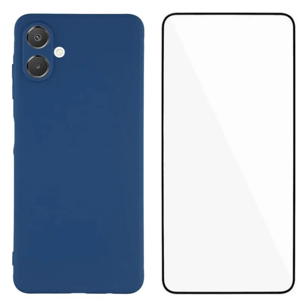 WANLONFENG For Samsung Galaxy A08 4G / A07 4G Case  ZB Series Precise Cutouts Straight Edge TPU Phone Cover with Tempered Glass Film - Sapphire - 1