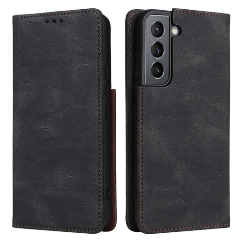 For Samsung Galaxy S22 5G Slim Auto Closing Magnetic Cover PU Leather Wallet Stand Folio Protective Phone Case - Black - 1