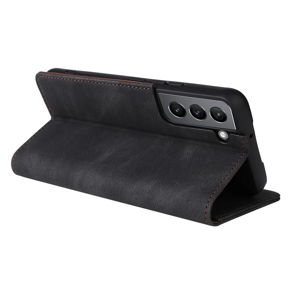 For Samsung Galaxy S22 5G Slim Auto Closing Magnetic Cover PU Leather Wallet Stand Folio Protective Phone Case - Black - 4