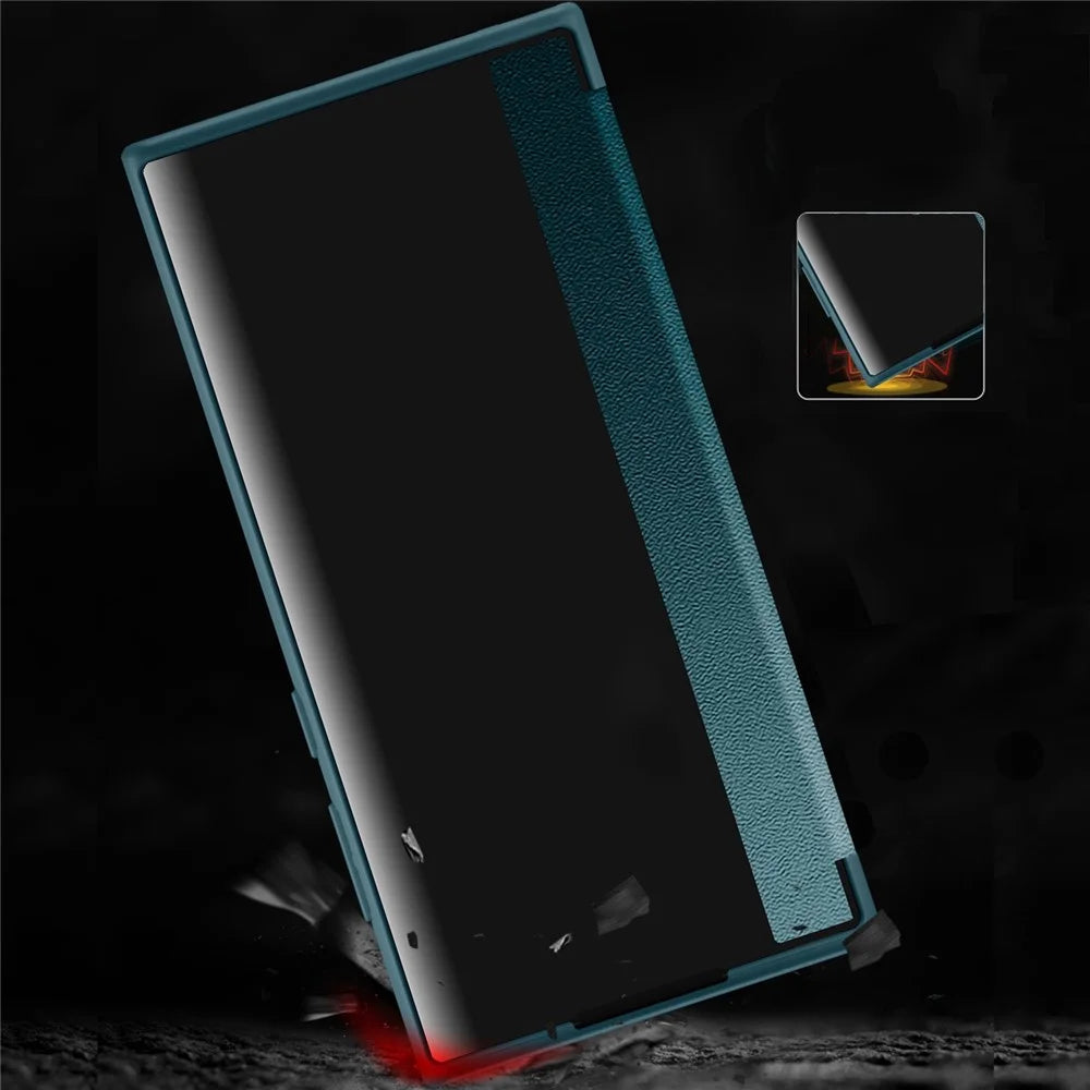 For Samsung Galaxy S23 Ultra Cellphone Protector Flip Cover Anti-fall PU Leather+TPU+Acrylic Hybrid Case - Blue - 3