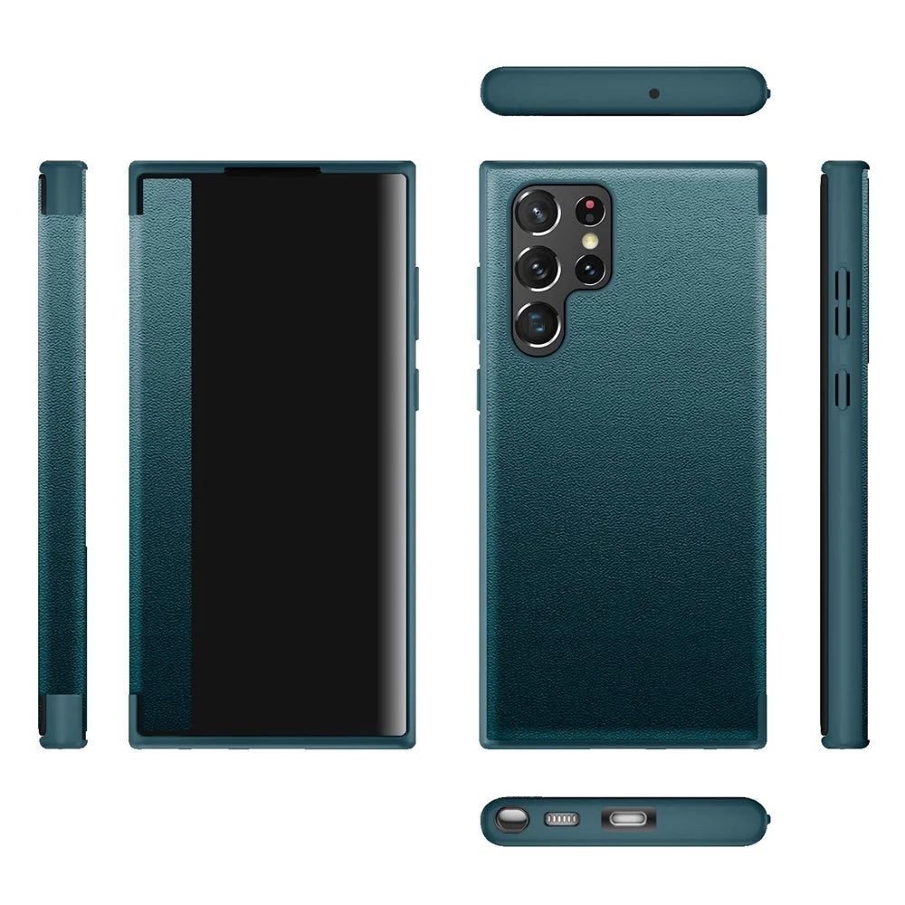For Samsung Galaxy S23 Ultra Cellphone Protector Flip Cover Anti-fall PU Leather+TPU+Acrylic Hybrid Case - Blue - 7