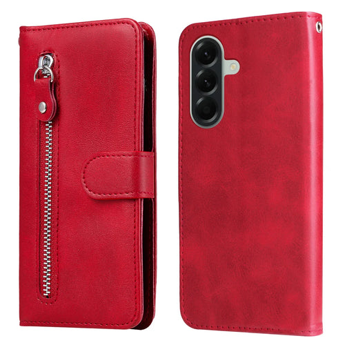 For Samsung Galaxy A57 5G PU Leather Cases with Zipper Pocket Wallet Phone Cover Stand - Red - 1