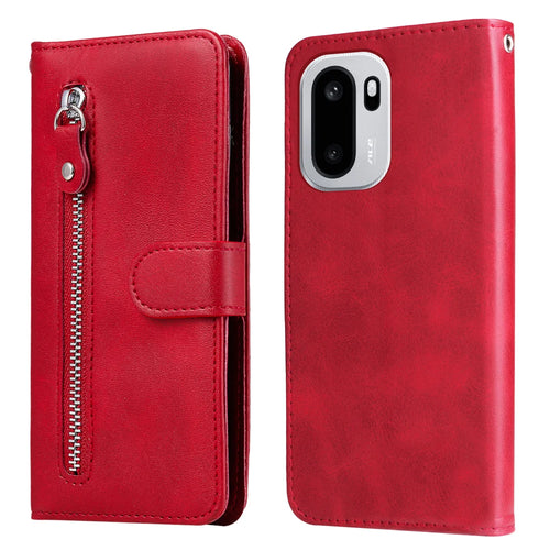 For OnePlus 15R 5G / Ace 6T 5G / Ace 6 5G PU Leather Cases with Zipper Pocket Wallet Phone Cover Stand - Red - 1