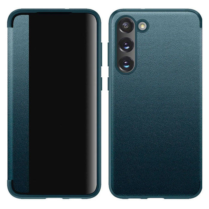 For Samsung Galaxy S23+ Shockproof Cellphone Protector Flip Cover PU Leather+TPU+Acrylic Hybrid Case - Blue - 1