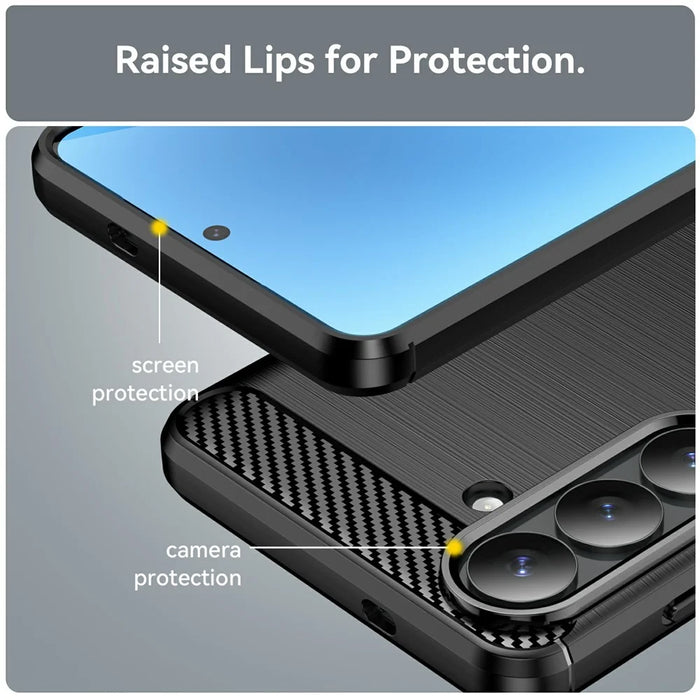For Samsung Galaxy S26+ Case Protective Phone Cover Carbon Fiber Texture Brushed - Black - 6