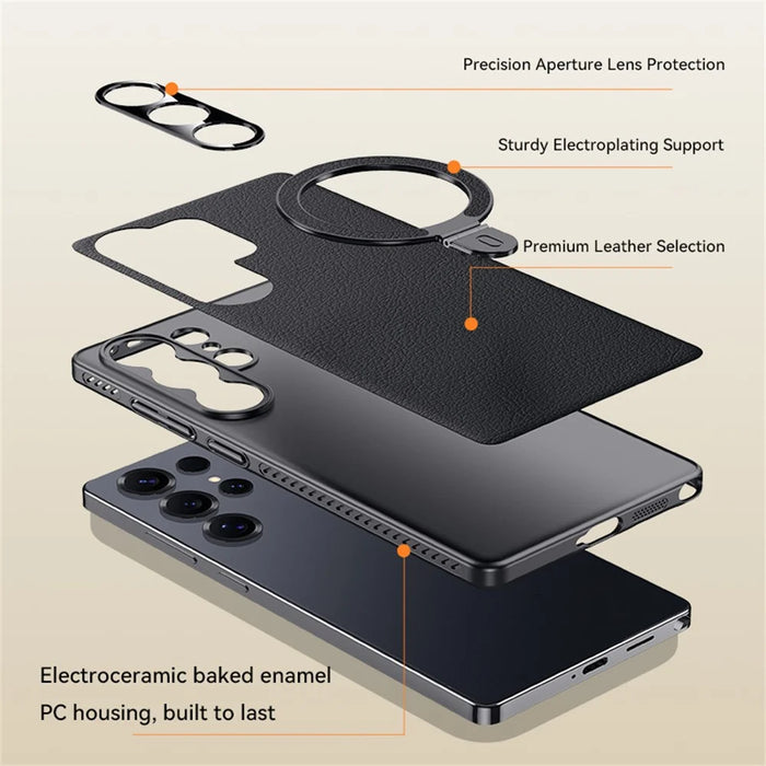 For Samsung Galaxy S25 Ultra Magnetic Case Kickstand Electroplated PC PU Leather Cooling Phone Back Cover - Orange - 7