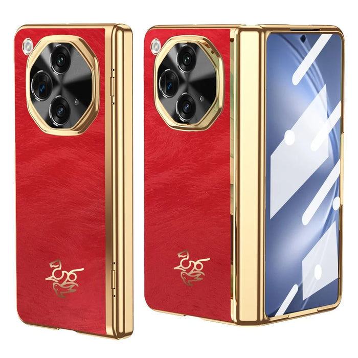 For Oppo Find N3 5G Case Horse Pattern Hinge Protection Hard PC Phone Cover with Front Screen Protector - 1