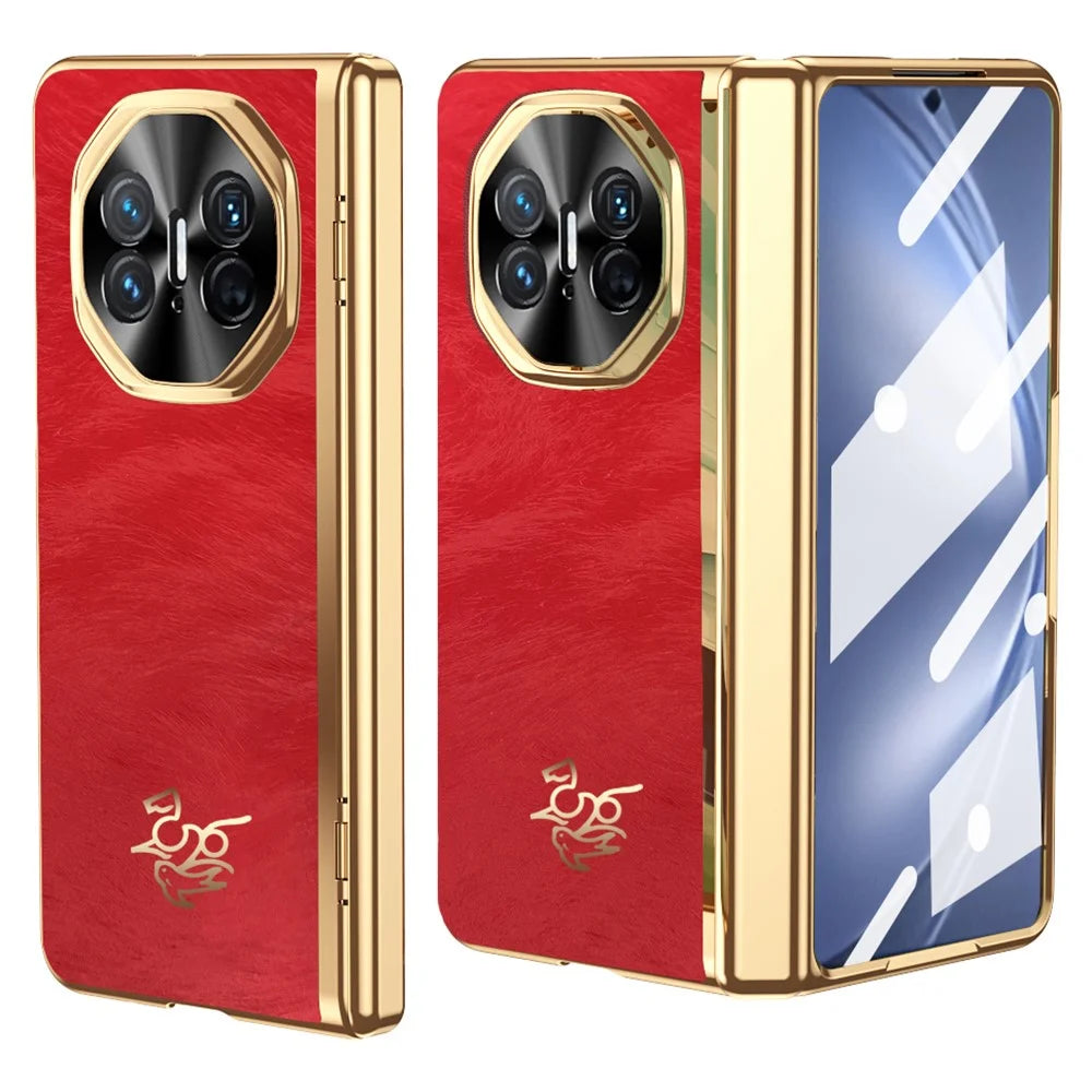 For Huawei Mate X3 4G Case Horse Pattern Hinge Protection Hard PC Phone Cover with Front Screen Protector - 1