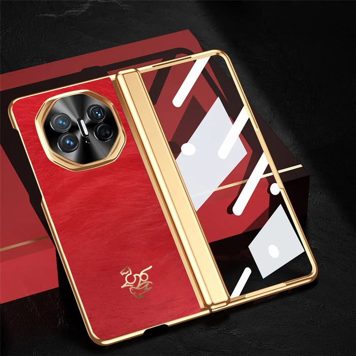For Huawei Mate X3 4G Case Horse Pattern Hinge Protection Hard PC Phone Cover with Front Screen Protector - 5