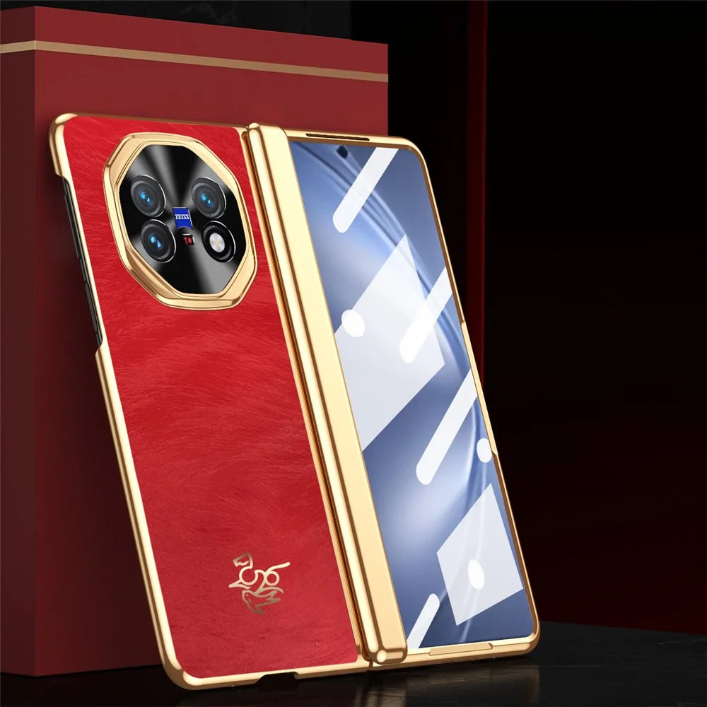 For vivo X Fold5 5G Case Horse Pattern Hinge Protection Hard PC Phone Cover with Front Screen Protector - 6