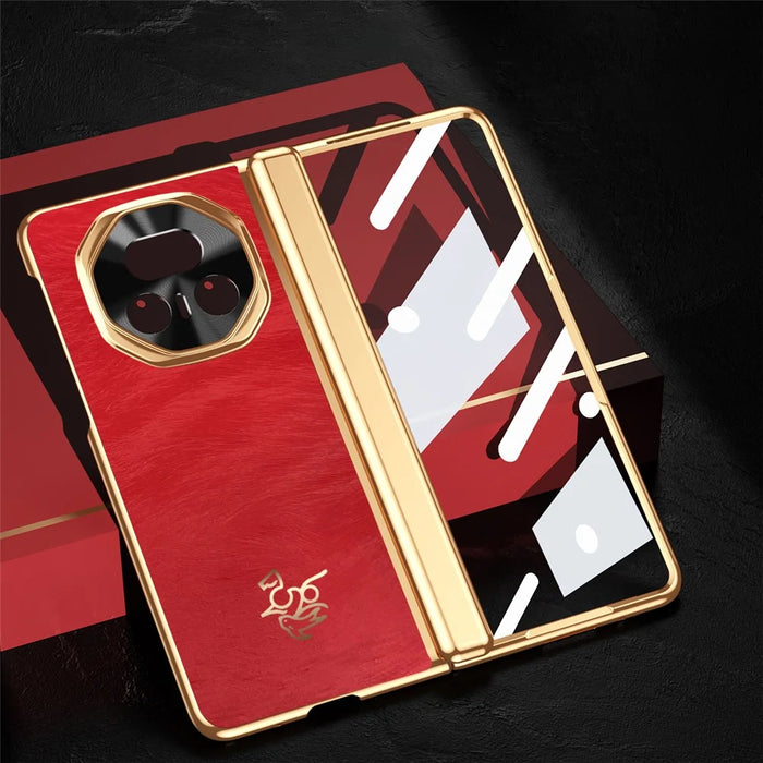 For Honor Magic V5 5G Case Horse Pattern Hinge Protection Hard PC Phone Cover with Front Screen Protector - 5