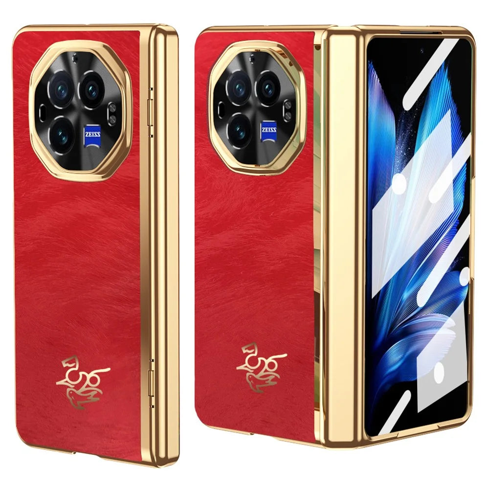 For vivo X Fold3 Case Horse Pattern Hinge Protection Hard PC Phone Cover with Front Screen Protector - 1