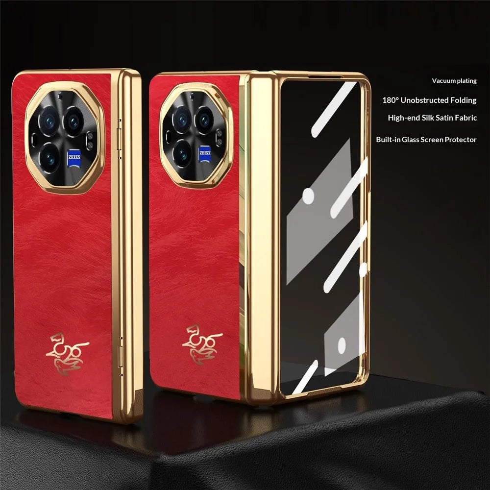 For vivo X Fold3 Case Horse Pattern Hinge Protection Hard PC Phone Cover with Front Screen Protector - 2
