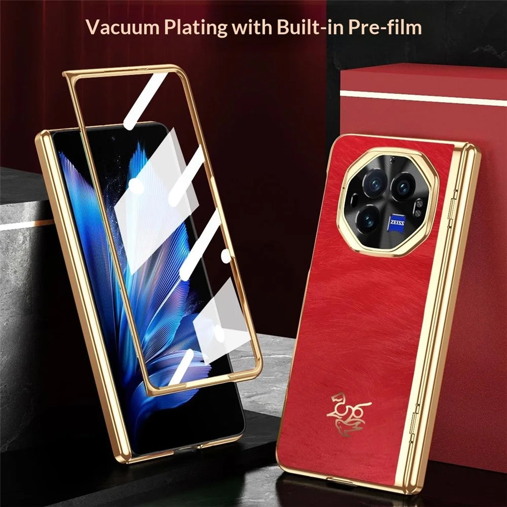 For vivo X Fold3 Case Horse Pattern Hinge Protection Hard PC Phone Cover with Front Screen Protector - 3