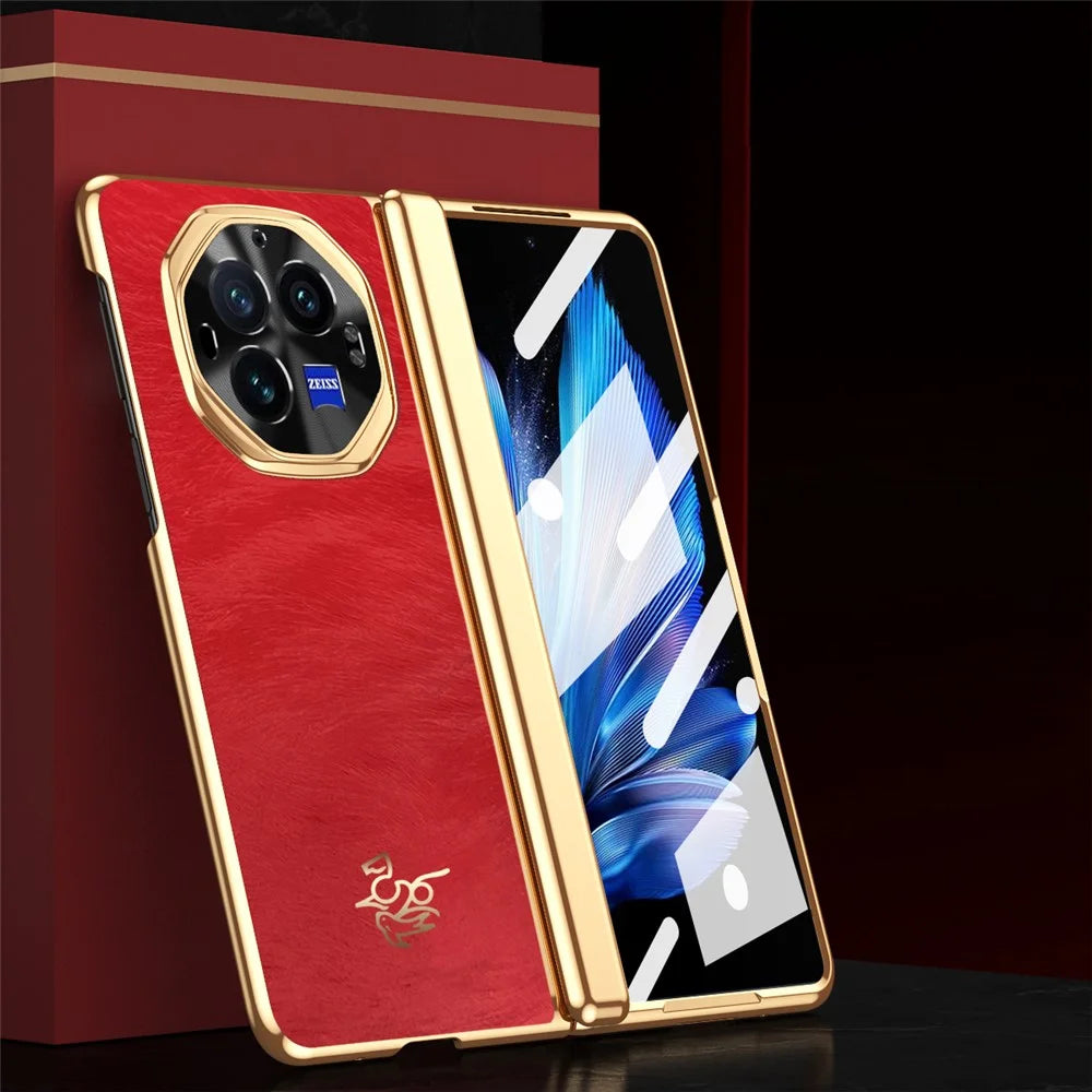 For vivo X Fold3 Case Horse Pattern Hinge Protection Hard PC Phone Cover with Front Screen Protector - 6