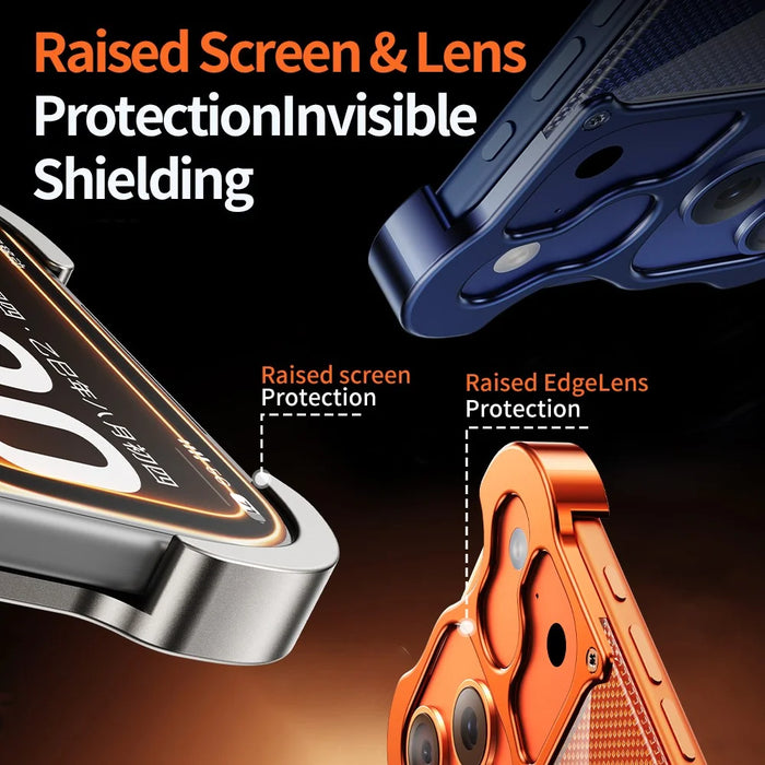 For iPhone 17 Pro Max Frameless Case Compatible with MagSafe Aramid Fiber Pattern Gilded Aluminum Alloy PC Back Phone Cover - Orange - 6