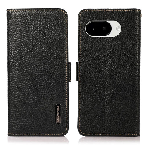 KHAZNEH for Google Pixel 10a Case RFID Blocking TPU Leather Wallet Phone Cover with Stand - Black - 1