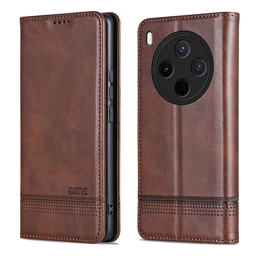 AZNS For vivo Y500 Pro 5G Case Cowhide Texture PU Leather Wallet Phone Cover - Coffee - 1