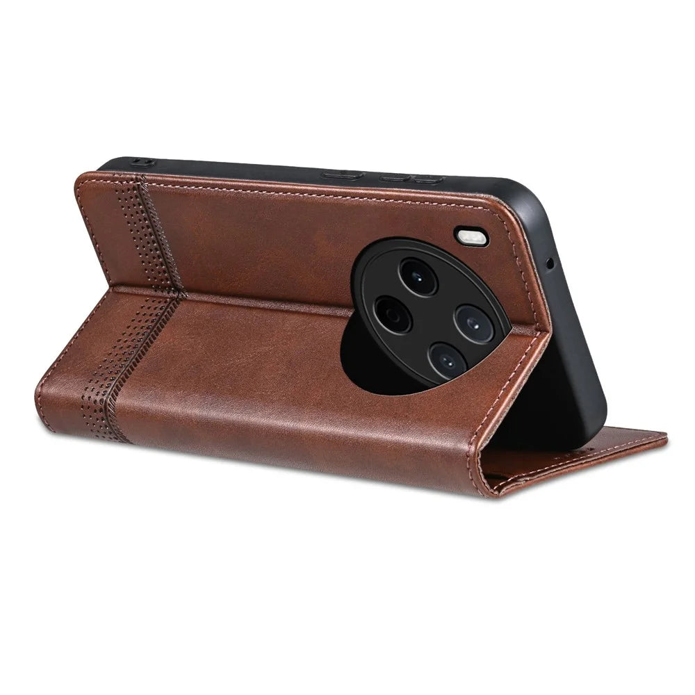 AZNS For vivo Y500 Pro 5G Case Cowhide Texture PU Leather Wallet Phone Cover - Coffee - 4