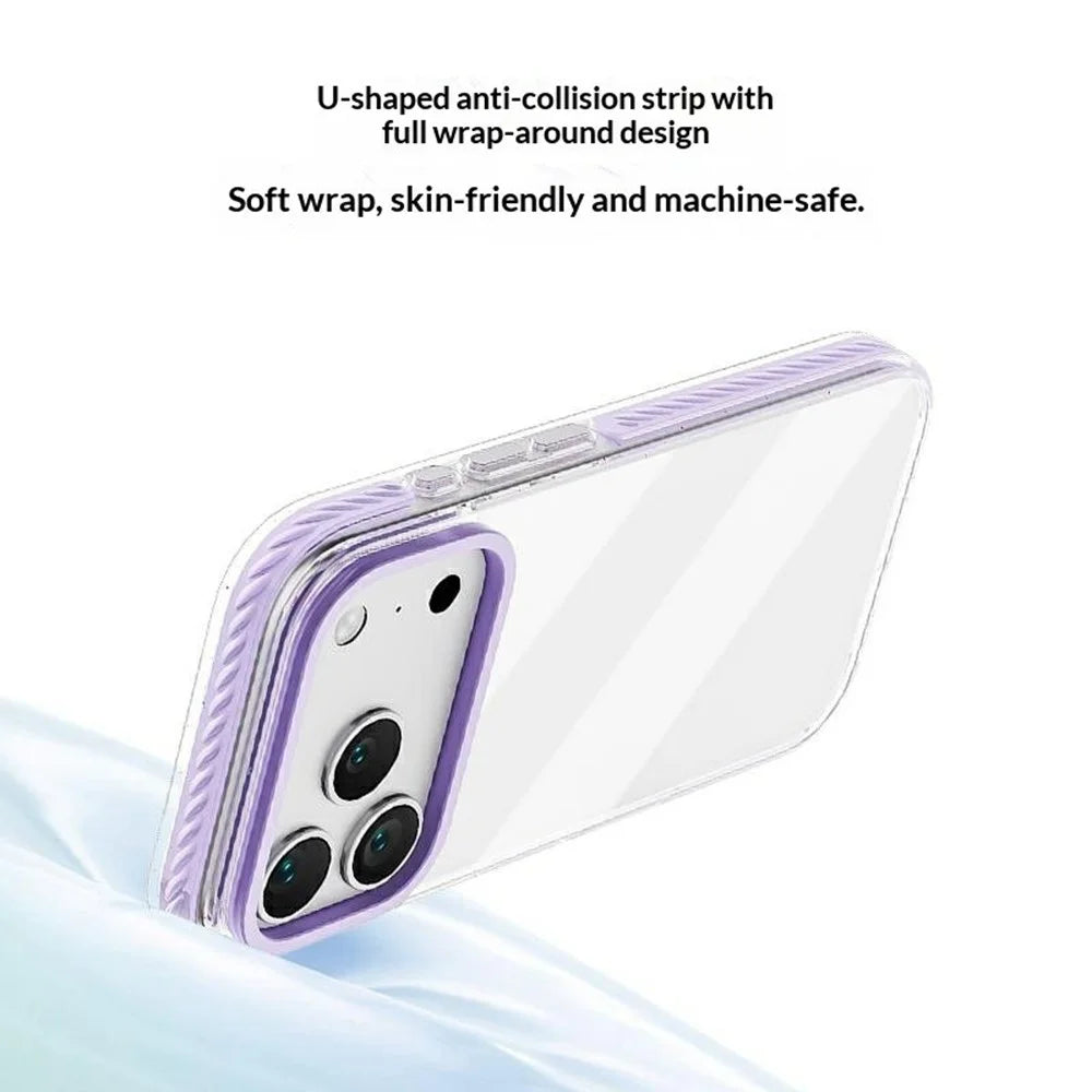 For iPhone 17 Pro Case Anti-Collision TPE + TPU Clear Back Phone Cover Large Camera Cutout - Purple - 4