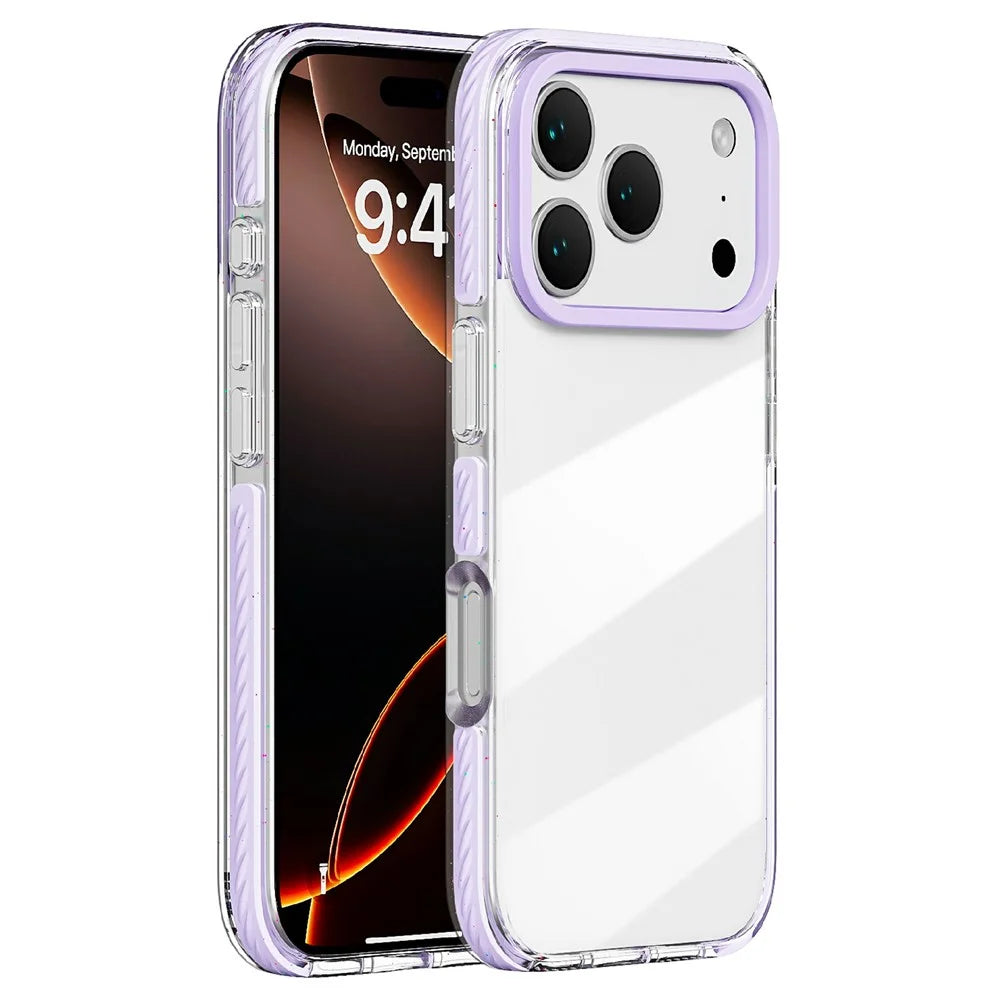 For iPhone 17 Pro Max Case Anti-Collision TPE + TPU Clear Back Phone Cover Large Camera Cutout - Purple - 1