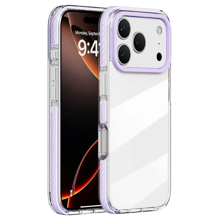 For iPhone 17 Pro Max Case Anti-Collision TPE + TPU Clear Back Phone Cover Large Camera Cutout - Purple - 1